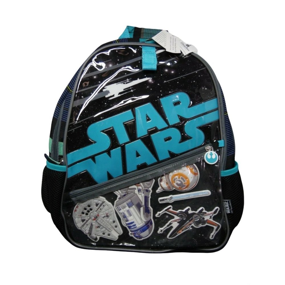 DISNEY PARKS Kids Star Wars Backpack - Black Canvas / Vinyl Decals Multi Zipper